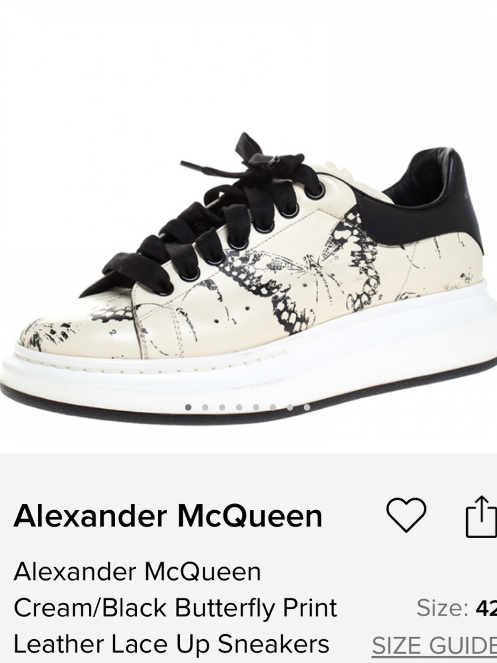 Alexander McQueen Cream Black Butterfly Print Leather Sneakers